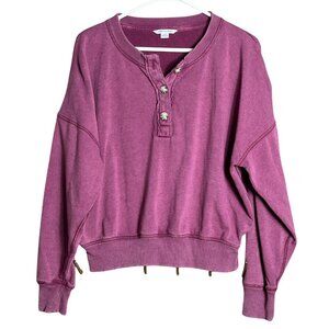 American Eagle Henley Sweatshirt Maroon Pink Casual Lounge Layers Top Womens L